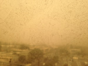 View of Karmiel from my classroom. Dust storm of 2015: Day1